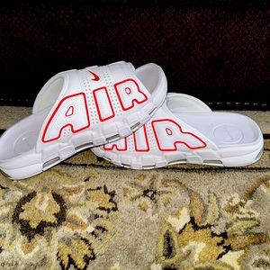 Nike Air More Uptempo Slide Sandals White University Red FD9884-100 Mens Size 9
